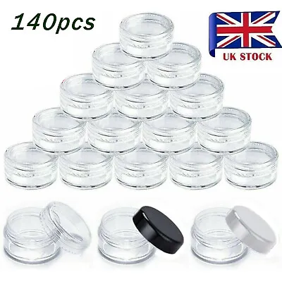 140x 3ml 3g Plastic Sample Pot Jar Glitter Make Up Cosmetic Art Cream Travel UK • £9.99