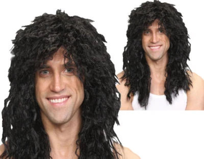 £9.99 • Buy 80s Rock Star Curly Black Mens Celebrity Pop Star Fancy Dress Wig
