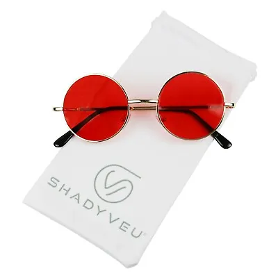 Small Slim Circular Round Red Lens Lennon Groovy 70's Costume UV 400 Sunglasses • $10.52