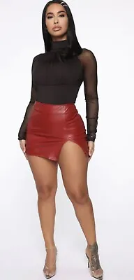 $12 • Buy FashionNova Flame In Your Heart Red Faux Leather Skirt Sz L Devil Costume