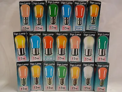 15watt Coloured Pygmy Light Bulbs  Crompton  Branded BC. SBC. SES End Caps • £5.85