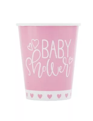 PINK HEARTS - 9oz Cups[8] Baby Shower Party Girl Tableware Supplies 73366 • £4.49