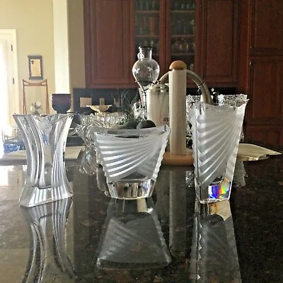 Mikasa Art Deco  Curtain Call  Trio Of Heavy Frosted Vases • $99