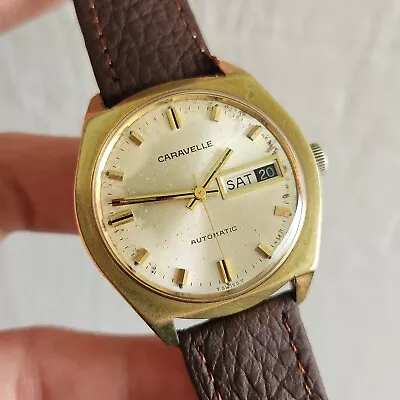 Vintage Bulova Caravelle Men's Automatic Watch Day/date AS 1906 17Jewels 1969 • $118