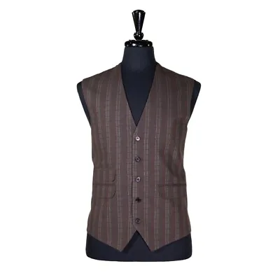 Mens Vest Suit Green Red Striped Cotton Dress Casual Formal Waistcoat Large 42 • $39.99