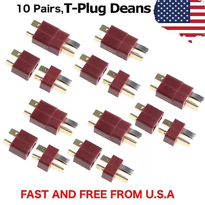 10 Pairs T-Plug Red Deans Connectors Male & Female For RC LiPo Battery • $6.95