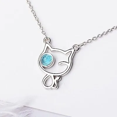 £3.49 • Buy Cute Cat Blue Eye Pendant Chain Necklace 925 Sterling Silver Women Jewellery UK
