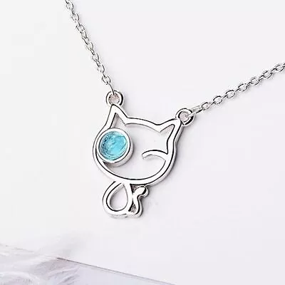 £3.49 • Buy Cute Cat Blue Eye Pendant Chain Necklace 925 Sterling Silver Women Jewellery UK