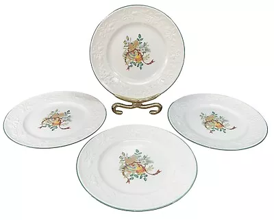 Mikasa Holiday Season Dinner Plates Set Of 4 Green Trim Embossed Holly • $89.99