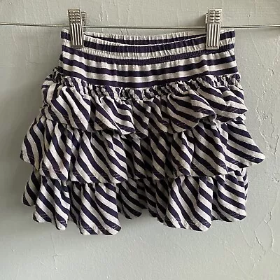 Mini Boden Girls Size 4-5 Striped Ruffle Tier Skirt Navy Grey VGUC • $8.99