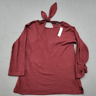 J Crew Blouse Womens Medium M 3/4 Sleeve Pullover Key Hole Back Knit Red • $20.24