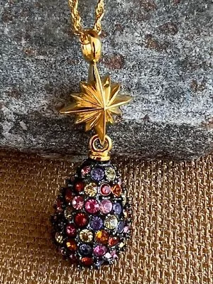 Joan Rivers Vintage Black & Multicolor Crystal Egg Gold Tone Pendant Necklace • $28.95