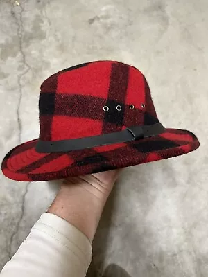 NWT Filson Wool Packer Hat Mackinaw Made In USA Buffalo Plaid Red Black Mens 2XL • $55