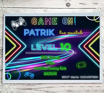 10 Personalised Gaming Birthday Party Invitations Video Game Invites A6 • £3.60