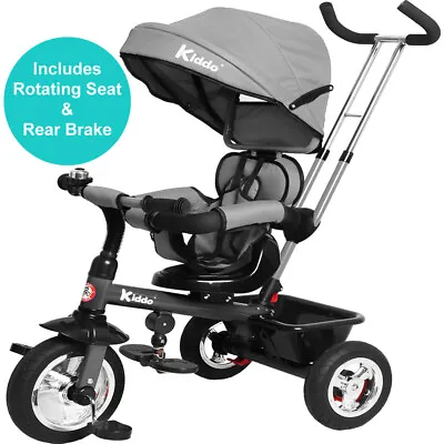 Kiddo Baby Kids 4in1 Tricycle Bike Ride On Trike Stroller 3 Wheels Canopy Grey • £79.99