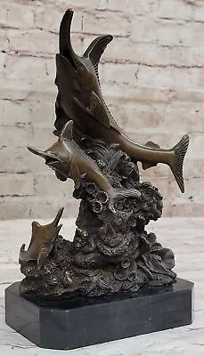 Bronze Sculpture Florida Marlins Fishes Sea Ocean Cabin Office Trophy Artwork • $309