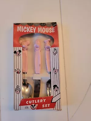 Rare Pink Mickey Mouse Pluto Donald Duck Children's Cutlery/Silverware Set.  • $19.99