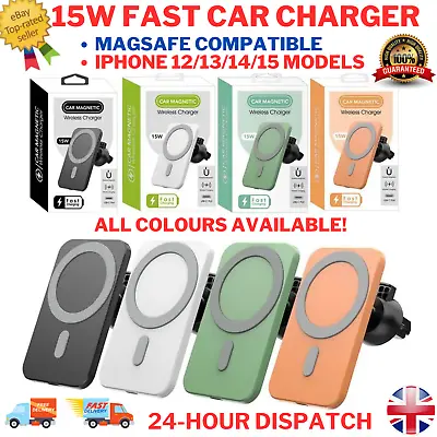 Fast USB 15W Wireless Car Charger Phone Mount Holder Magnetic MagSafe For IPhone • £8.99