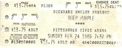 Vintage Deep Purple Ticket Stub February 24 1985 Pittsburgh Civic Arena • $24.99