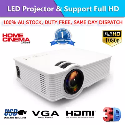 $79.95 • Buy 1080P 7000 Lumens HD LED Multimedia Projector Home Cinema Theater HDMI