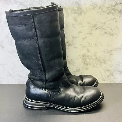 UGG Classic Brooks Black Tall Shearling Sheepskin Leather Boots Womens Sz 10.5 • $35.55