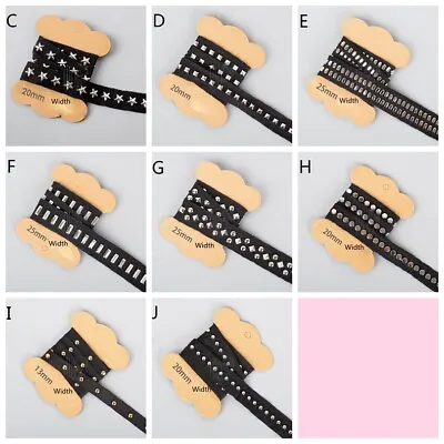 2 Yards Punk Rivets Ribbon Webbing Tape Edging Trim Sewing Craft DIY Accessories • £8.39