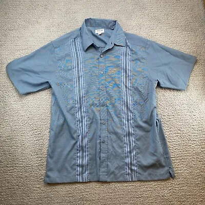 Haggar Cool 18 Tec Shirt Mens Medium Blue Striped Bowling Breathable Short Slv • $5.24