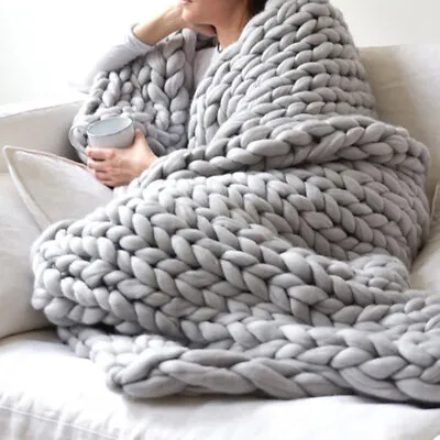 Luxury Chunky Wooly Hand Knitted Cable Knit Blanket Living Room Sofa Bed Throw • £31.95