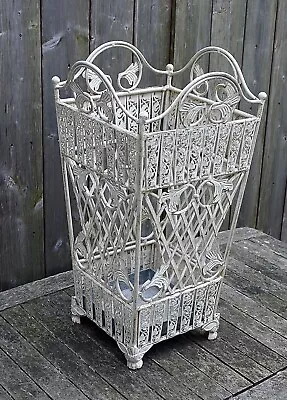 LARGE Heavy Vintage Painted Wrought Iron UMBRELLA STAND Shabby Chic Ht: 21.5  • £65