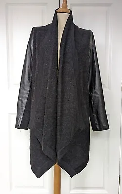 The White Company Grey Black Wool Leather Open Cardigan 10 Excellent Condition • £59.99