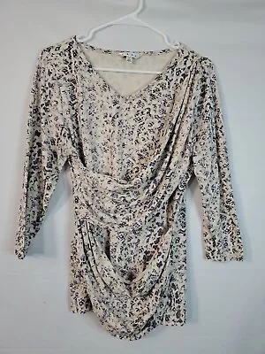 Cabi Dress Women's Size Large Draped 3/4 Sleeve Leopard Gray Mini Form Fitting • $23.75