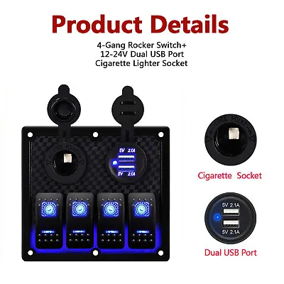 4 Gang Waterproof Rocker Switch Panel Breakers Blue LED  For Car Marine Boat 12V • $23.27