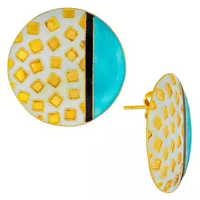 Vintage Laurel Inc Turquoise Modern Art Vermeil Earrings: Museum Of Jewelry • $89.95