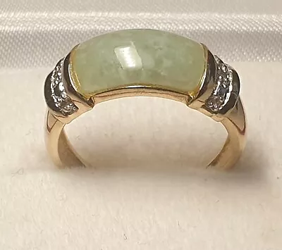 Vintage 9ct Gold Jade & Diamond Ring UK Hallmarked  Size M  D 7.5mm Weight 3.4G • £225