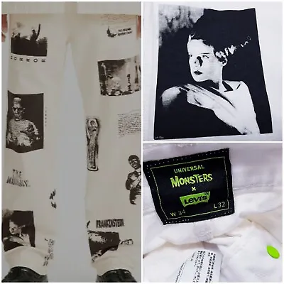 RARE Universal Studios Monsters LEVI'S MEN'S White Carpenter Pants Size 34 X 32 • $134.43