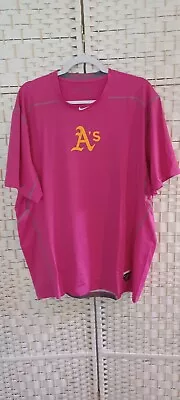 NEW! Mens Nike Oakland A's Athletics Dri Fit Shirt Short Sleeve Pink / Gray 2XL • $14.50