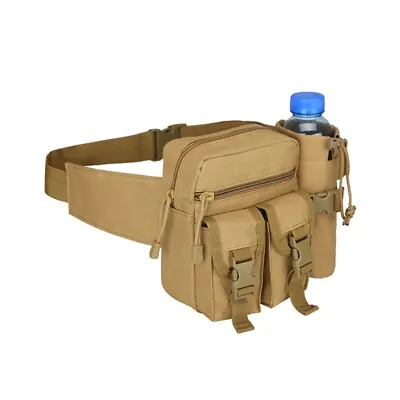 Tactical Molle Cycling Bag Waist Belt Bag Water Bottle Pouch Carrier Fanny Pack • £18.23
