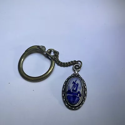 Vintage Porcelain Clover Blue Delft Windmill Holland Key Chain Souvenir/ Gift • $14.99