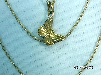 ...Vintage TRIFARI...Gold Tone 3-Chains Butterfly Pendant Necklace... • $14.97