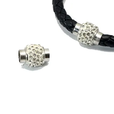 5 Silver Bracelet Necklace Rhinestone Magnetic Clasp End Caps Large Hole 6mm • $3.13