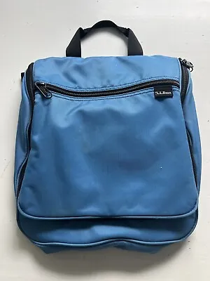 LL Bean Travel Bag Toiletry Personal Organizer Hanging Black Blue Nylon Mirror • $14.99