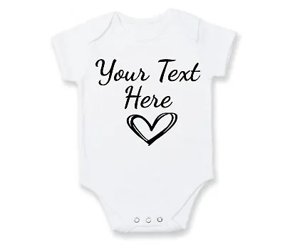 Personalised Custom Baby Name Vest Heart Baby Grow Bodysuit Reveal Announcement • £7.89