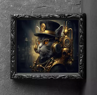 Steampunk Grey Cat Print Wall Hanging Animal Picture Photo Gray Animal Victorian • $6.99