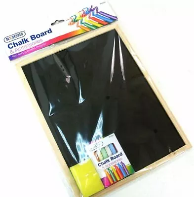 A4 Chalkboard Children Fun Kids Black Chalk Board Dry Wipe Blackboard Sponge Set • £2.99