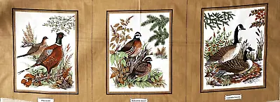 Vintage Cotton Quilt Fabric  Game Birds  Picture Book Patches Panel  17 X44  • $6.98