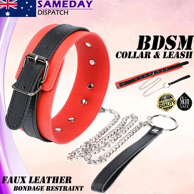 BDSM Bondage Collar And Leash Metal Chain Soft Restraints Fetish Couple Sex Toy • $22.95