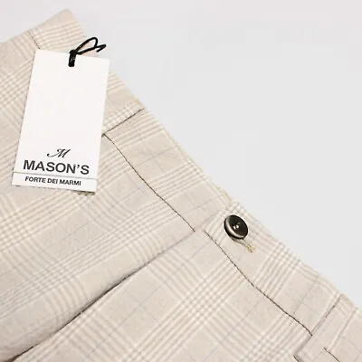 Mason's NWT Chinos / Casual Pants Size 50 34 In Beige Plaid Cotton Blend • $217.49