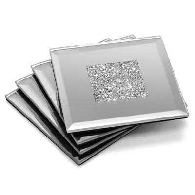 £9.95 • Buy Lustre Silver Sparkle Glitter Mirrored Glass Coaster Set Of 4 Mat Home Decor 