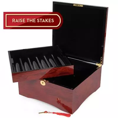 750 Count Glossy Wooden Mahogany Poker Chips Set Storage Case New • $115.95