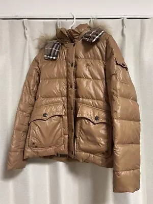 Burberry Blue Label Down Coat Hooded Raccoon Fur Beige Men Size 38/M Used • $96